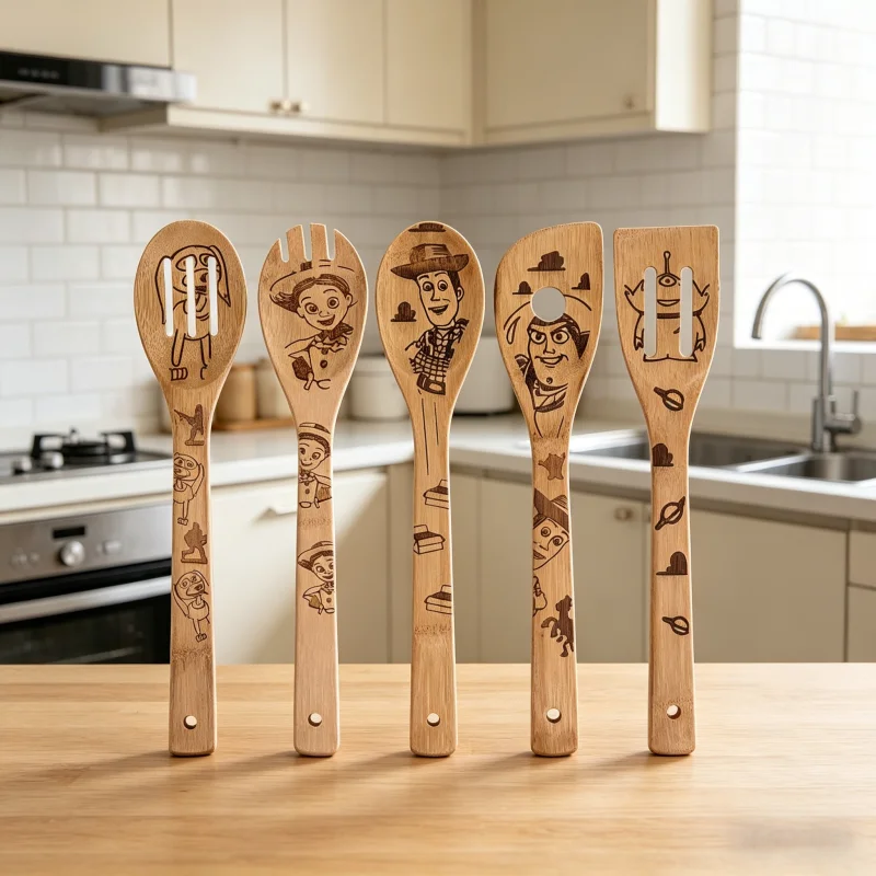 Anime bamboo spatula, non-stick pan spatula, kitchen cooking utensils, bamboo spatula five-piece set