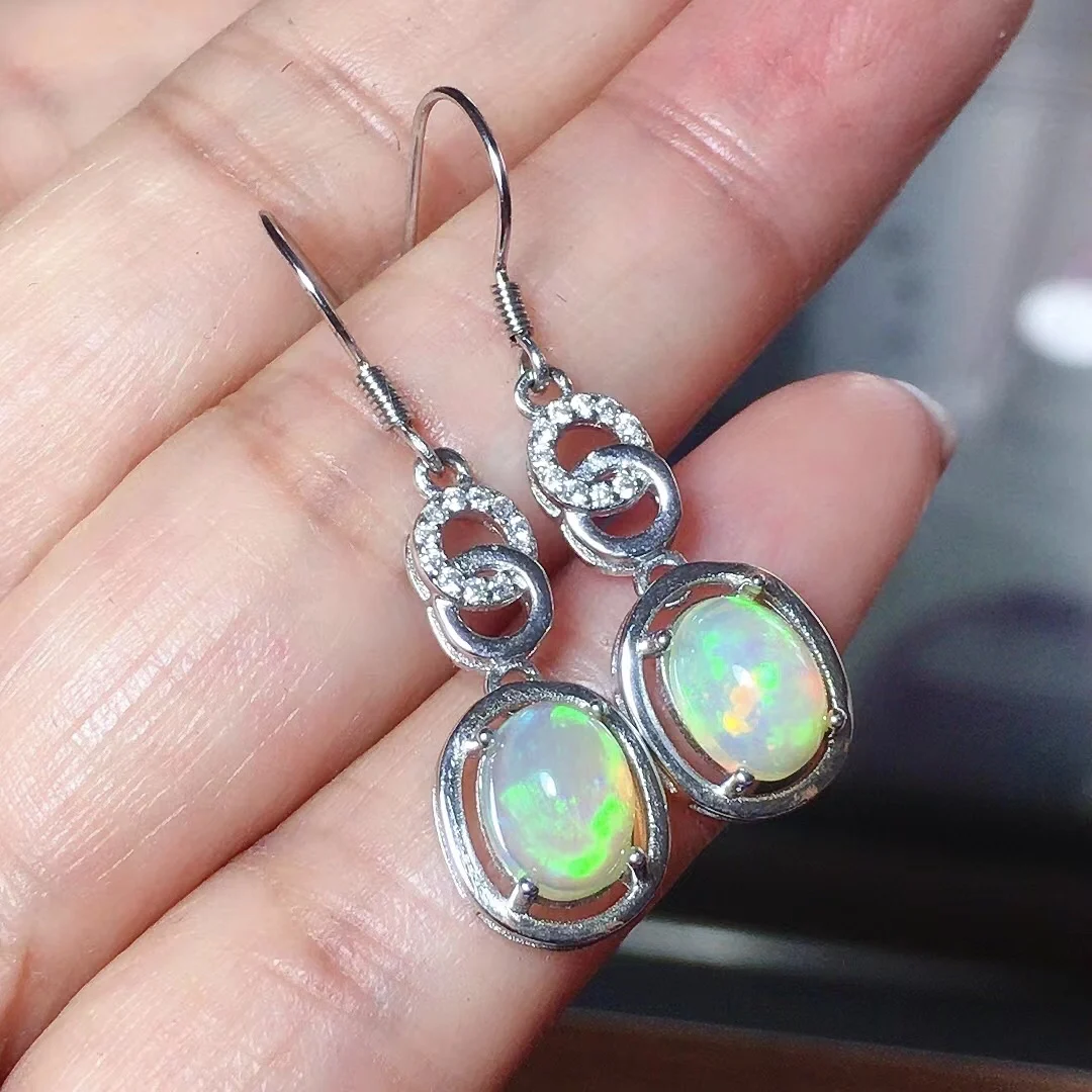 100% Real Opal Drop Earrings for Party 6mm*8mm Australia Opal 925 Silver Earrings with 3 Layers Gold Plating