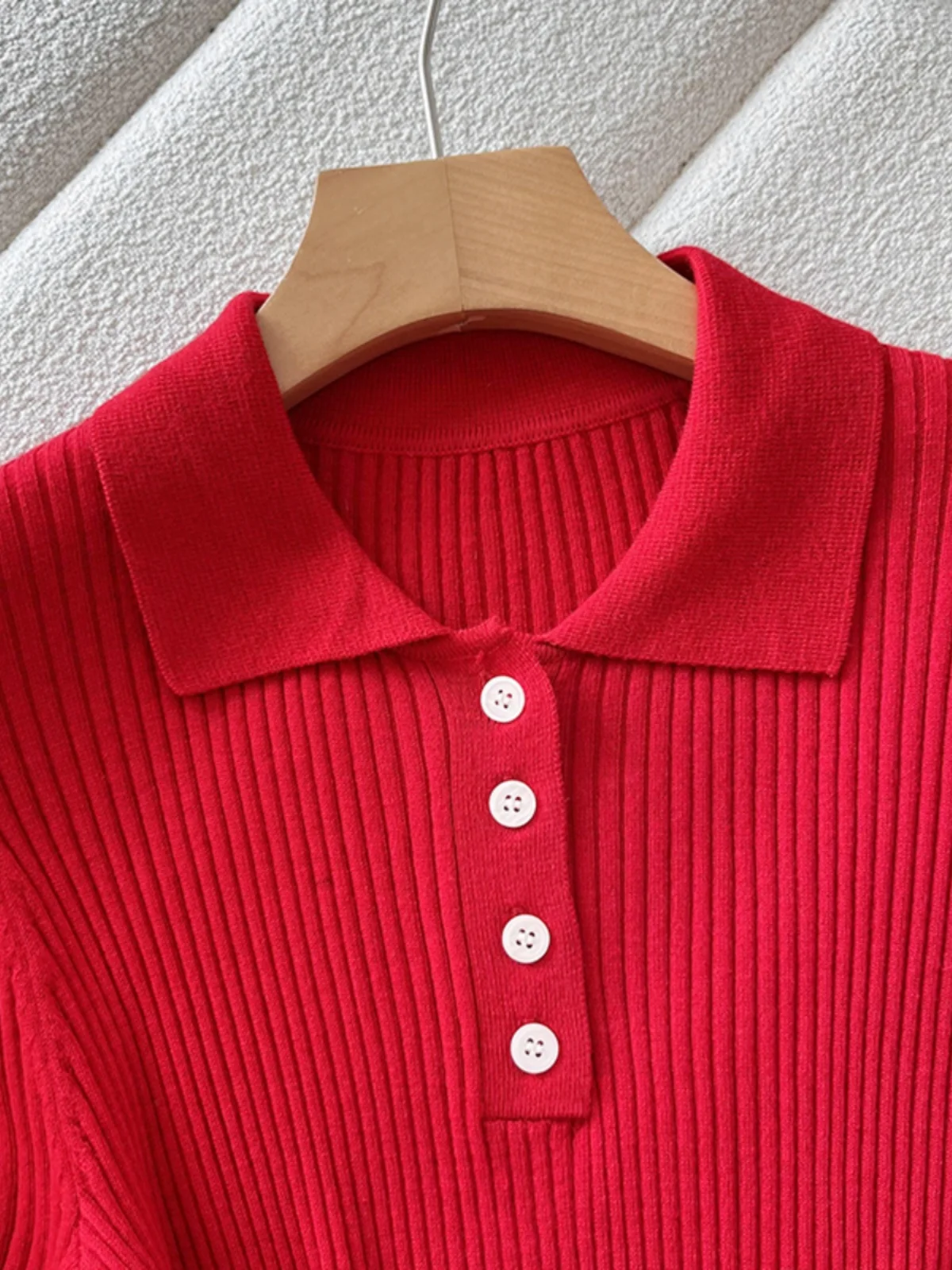 

Premium Feel~ M Series High Elastici Slim Fit Ne Button Pit Stripe ort Knitted ort Sve Top Women Autumn New