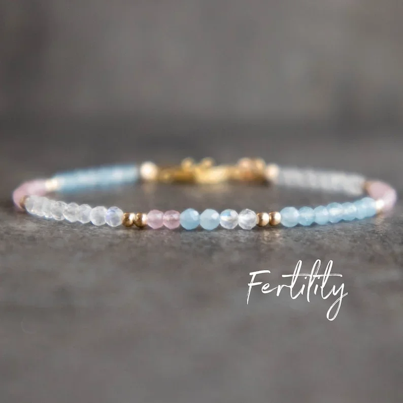 Fertility Bracelet Gift with Rose Quartz Moonstone Aquamarine for Mom to Be, Pregnancy Wish Bracelet, IVF Fertility Booster