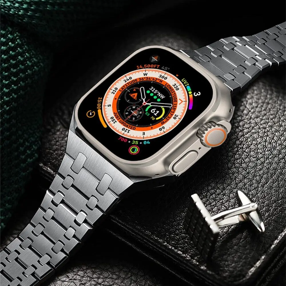 

For Apple Watch Ultra 49mm Stainless Steel Links Strap For iWatch Series 8 7 6 5 SE SE2 45mm 41mm Metal AP Butterfly Buckle Band