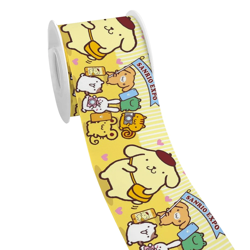 Cartoon Sanrio Pom Pom Purin Printed Grosgrain Ribbon For Girl Head wear Hair Bows 10 Yards Satin Ribbon