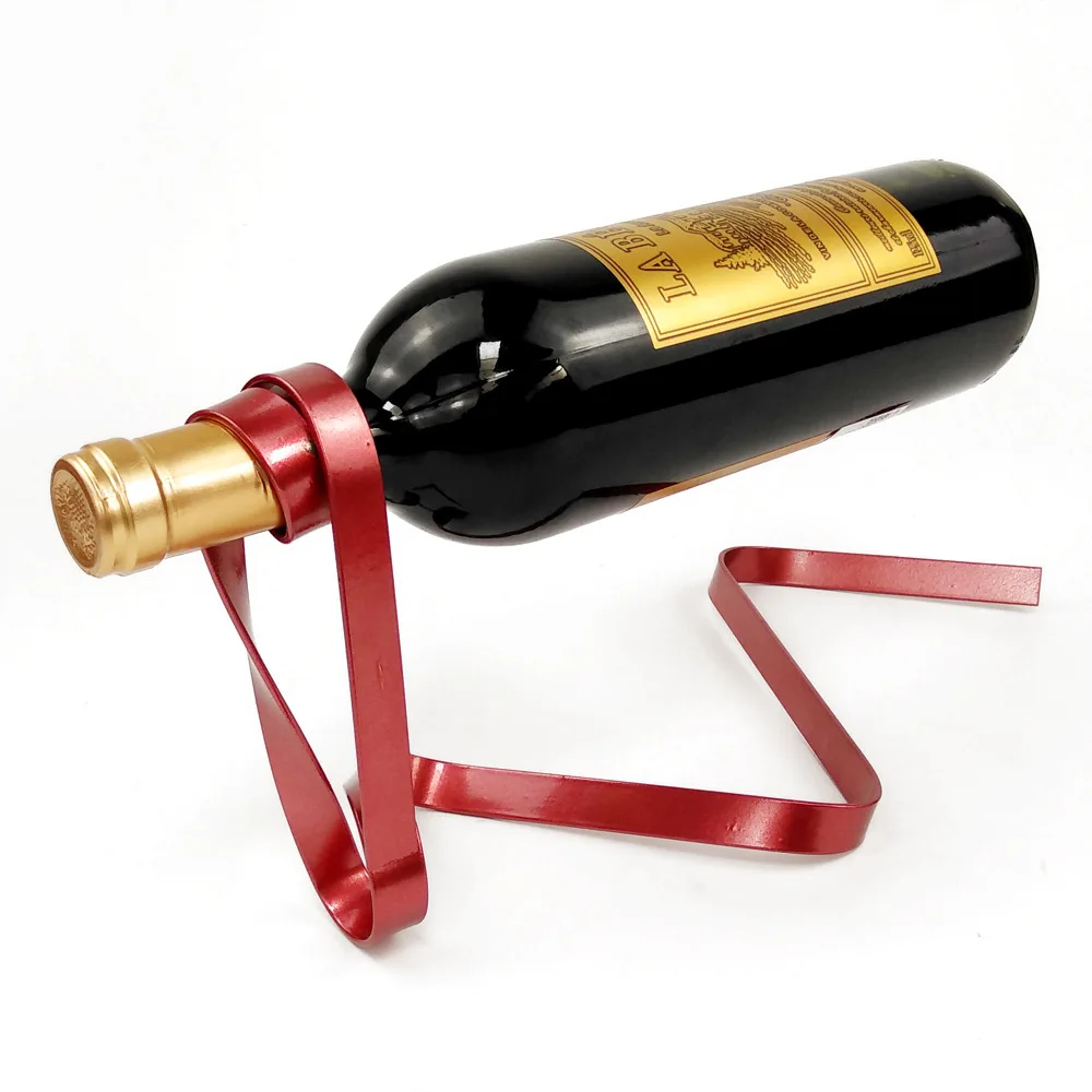 Innovative Wine Holder Stylish Metal Ribbon Floating Wine Rack Contemporary Home Decoration