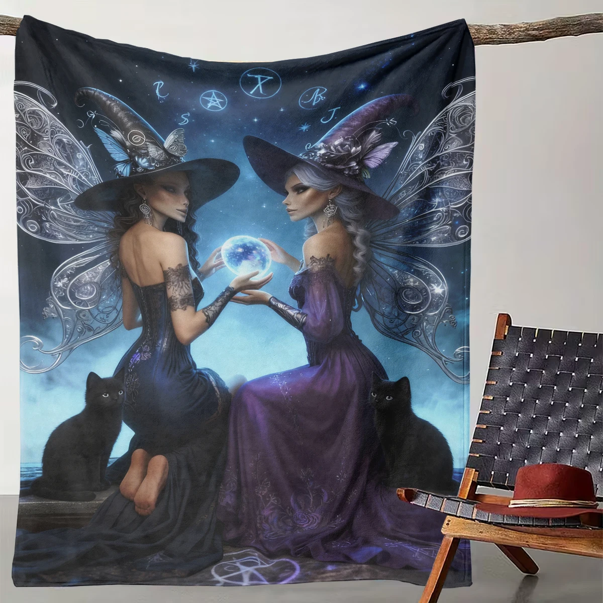 

1 Piece of Twin Magic Witch Black Cat Blanket | Gothic Fantasy Ins Wind Throw Blanket Personalized Bedroom Soft Warm Blanket