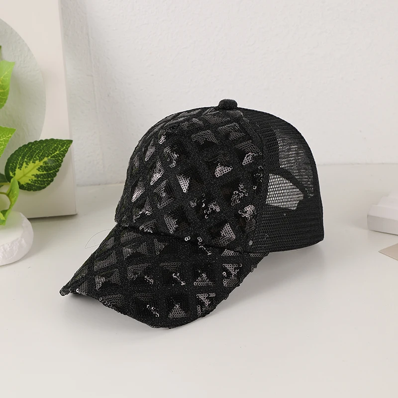 Summer shade breathable mesh baseball cap Fashion classic square sequin sponge top cap suitable for outdoor travel