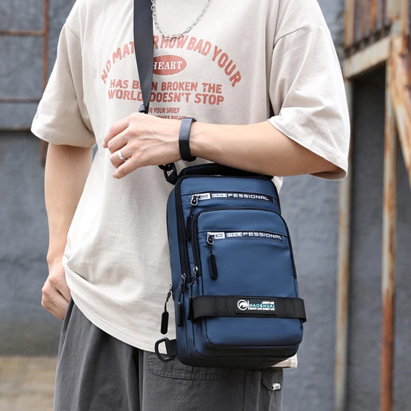 Fashion Nylon Backpack Daypack Men Cross body Chest Bags Pack with USB Charging Port Travel Male Knapsack Rucksack Messenger Bag