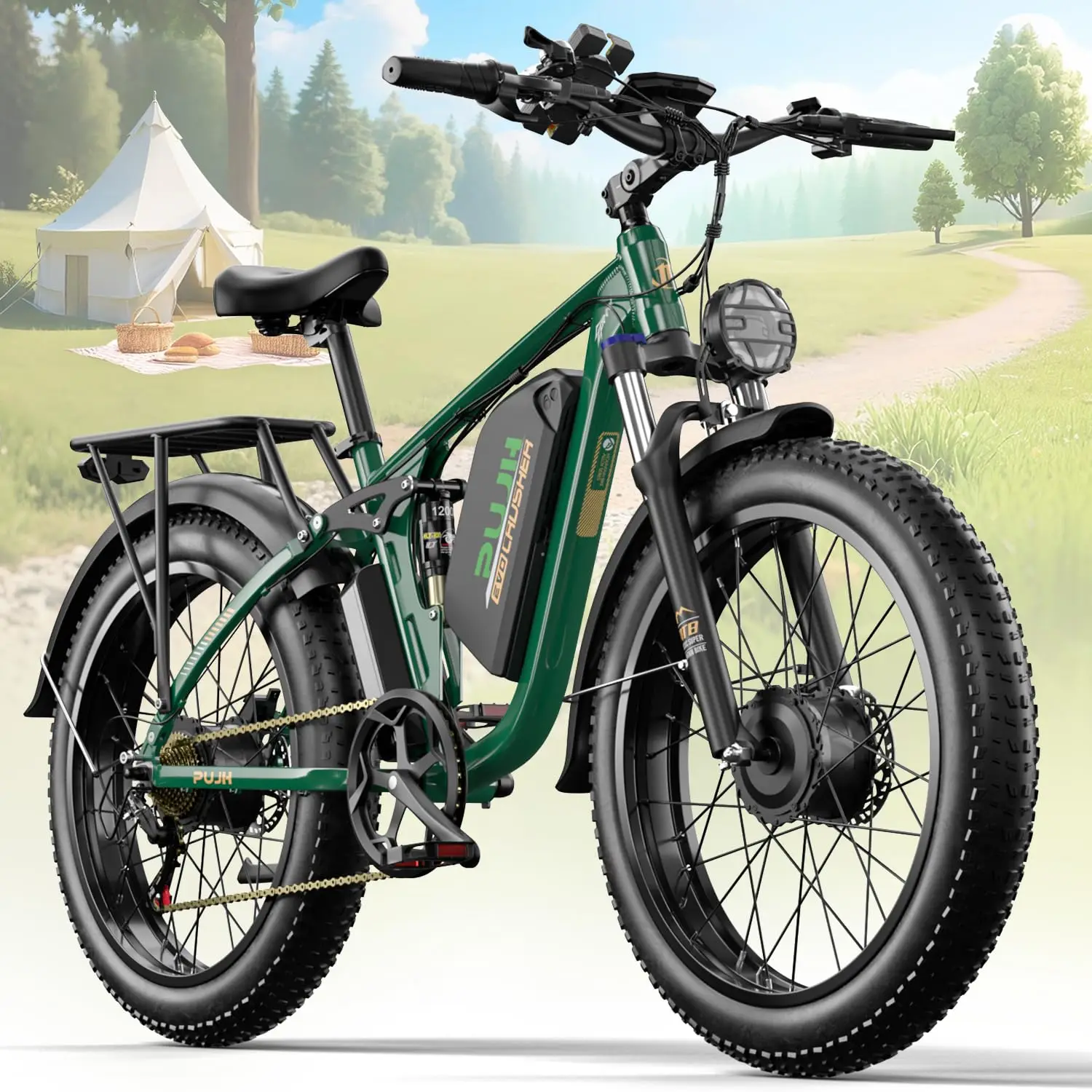 6000W Max 50 MPH up to100 Mile Dual Motor E-Bike for Adults, 60V 1200Wh Long-Lasting Battery with 26" Fat Tire All Terrain Adult image 4