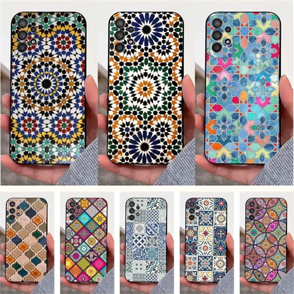 M-Moroccan Tile Phone Case For Samsung S25,S24,S23,S22,S20,S21,S10,Ultra,Plus,Lite,FE,Soft Silicone Black Cover
