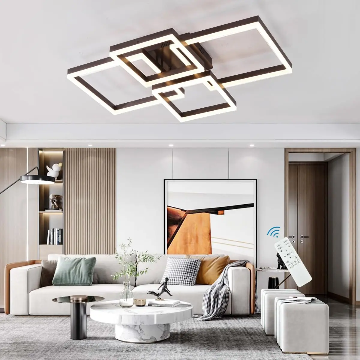 Silcomey-Plafonnier LED Moderne à Intensité Réglable, Luminaire de Plafond à Montage Encastré, 2 + 2 Carrés, Lampe en Acrylique pour le Salon