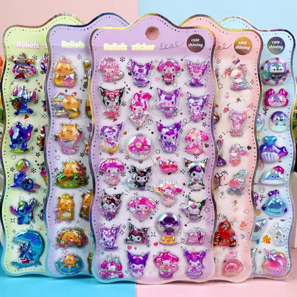 30 Pcs Hot Cartoon Capybara Kuromi Melody 3d Relief Rainbow Sticker Sticker Elf Sky Group Cartoon Rabbit Stickerdiy Phone Case