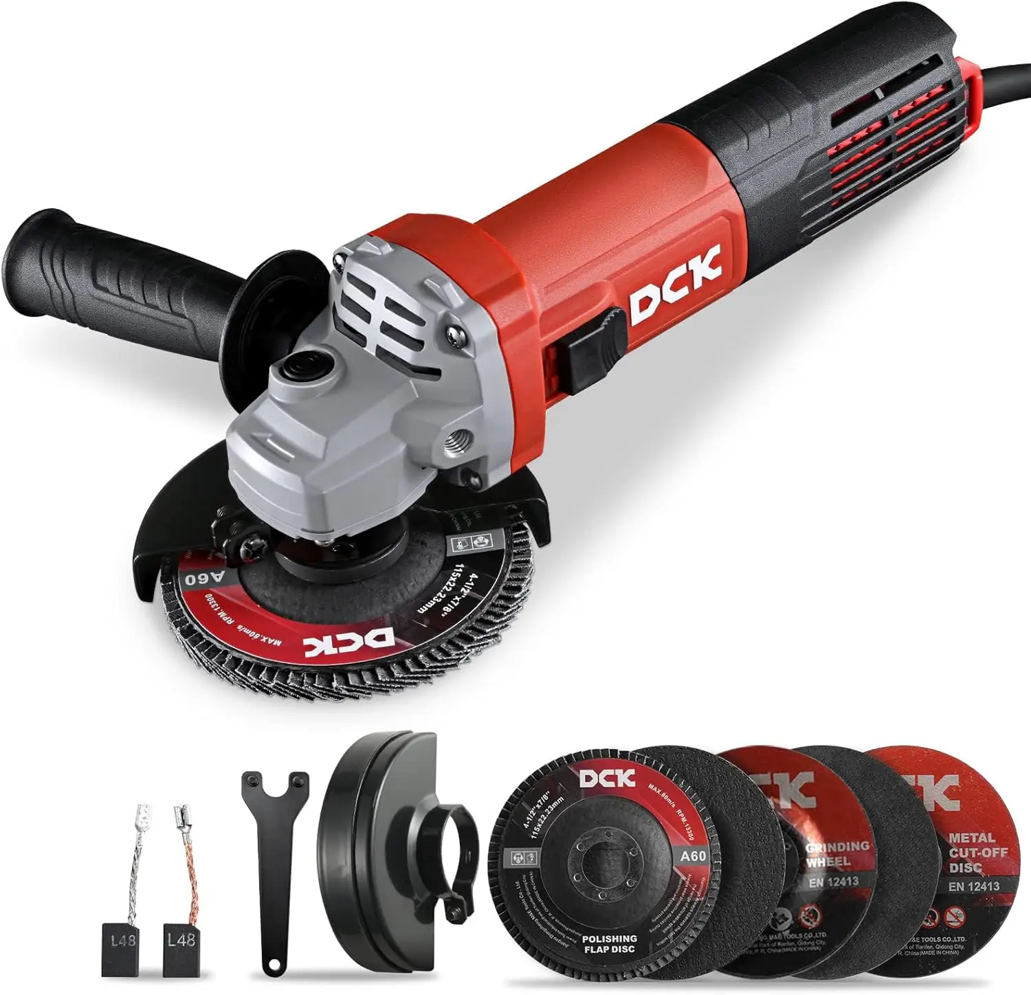 

9.0 Amp 4-1/2 Inch Angle Grinder, 11800 RPM, Auxiliary Handle, 2 Safety Guards, 6-Piece Discs for Cutting, Grinding, Polishing