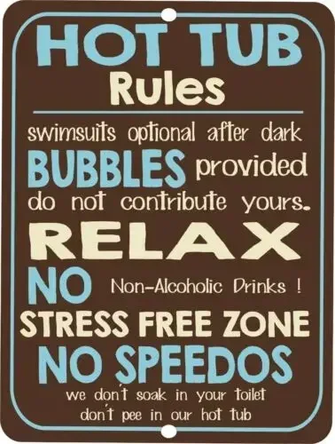 

Retro Tin Signs Hot Tub Rules Poster Metal Plate Bathroom Room Wall Decor