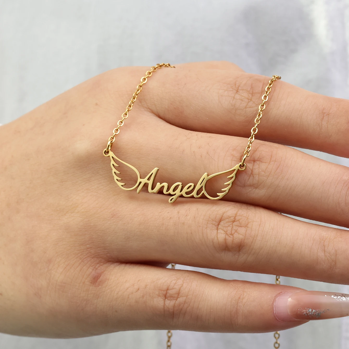 مخصص أجنحة الملاك اسم القلائد للنساء الفولاذ المقاوم للصدأ مخصص قلادة قلادة شخصية سلسلة عنق مجوهرات هدية #4