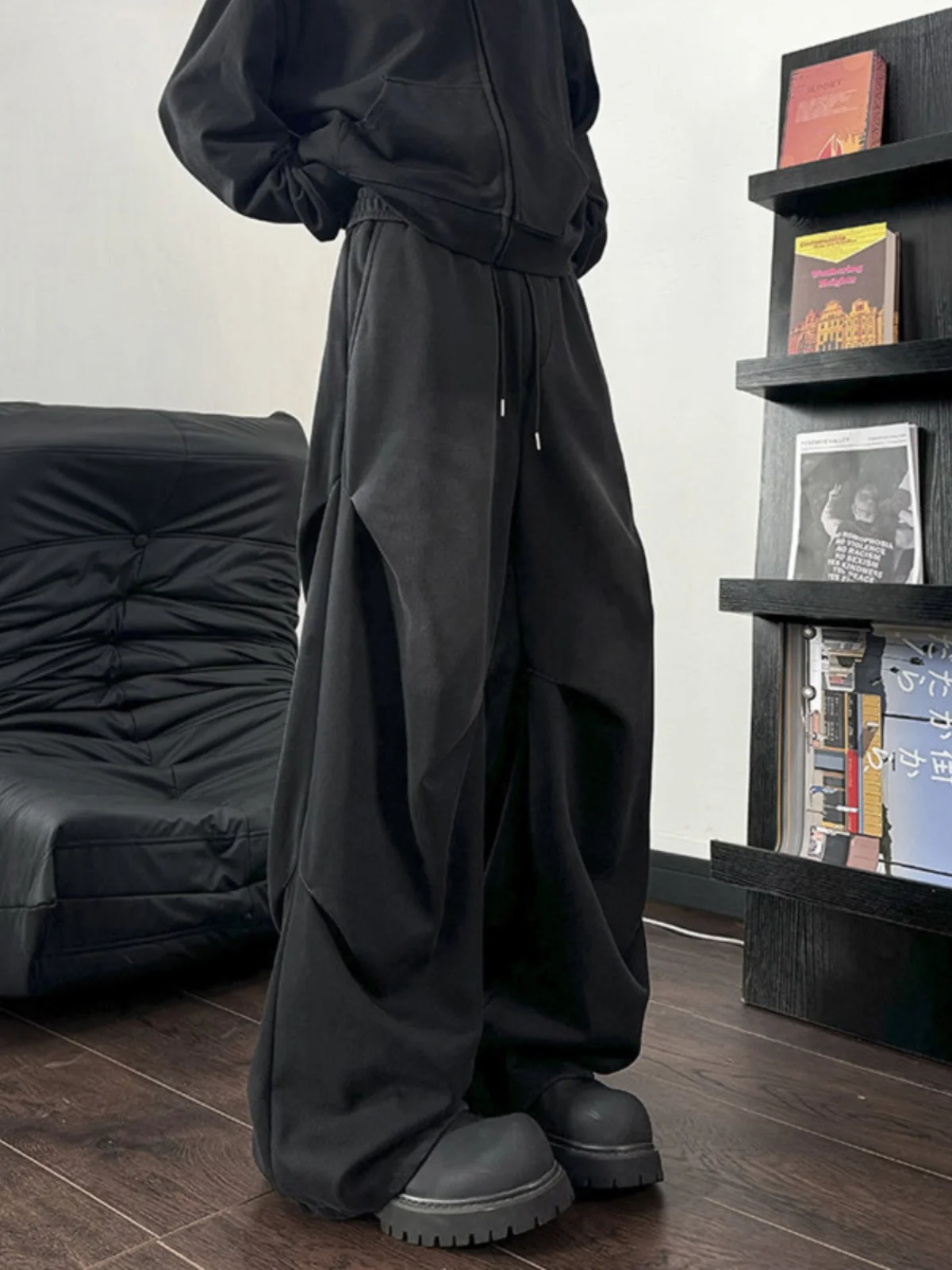 

Waed Bla Thiened Fce Wide Leg Casual Pants Men's Autumn Winter Low Waist Straight Tube Trousers Street Sle America...