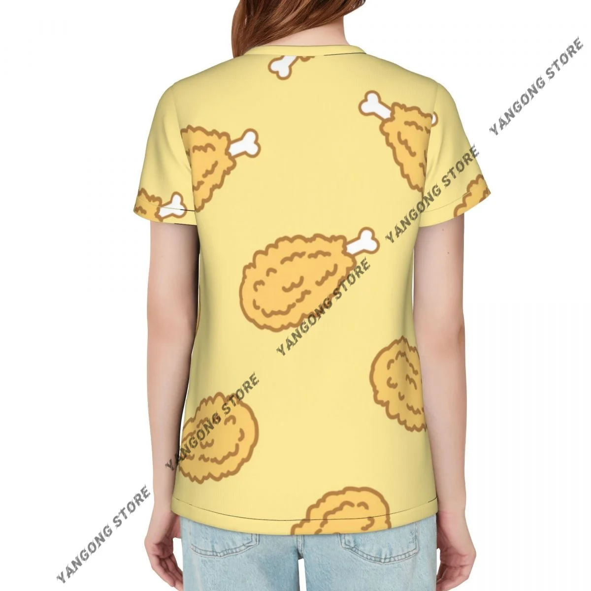 Women Short Sleeve Top Crispy Fried Chicken Pattern T-shirt Fashion Summer Female Tops Loose Round Neck T Shirt
