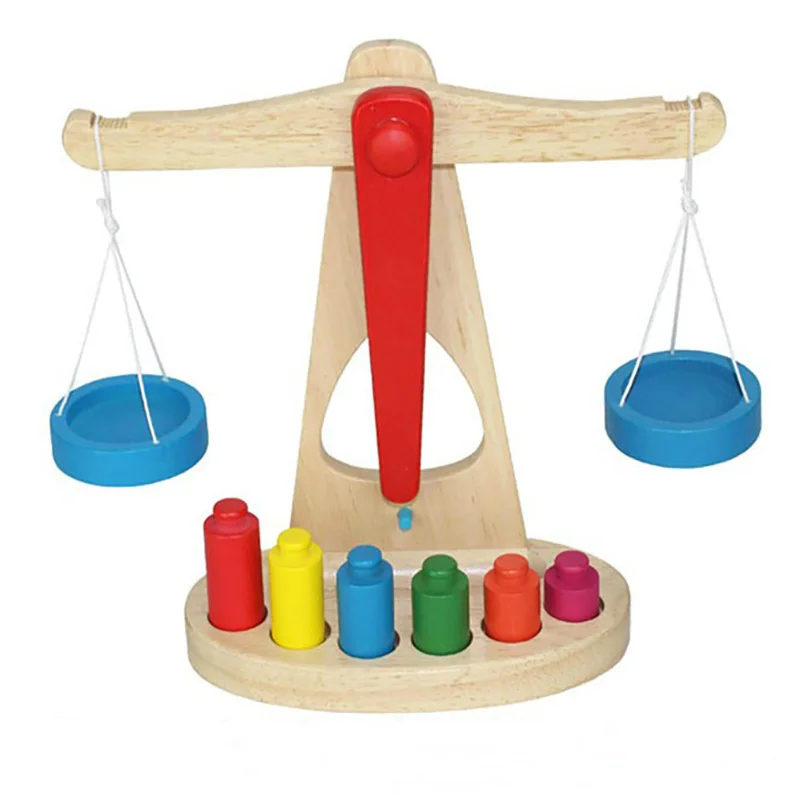 

Creative Montessori Educational Toy Small Wooden Balance Scale Toy With 6 Weights For Kids Wight Cognition baby Gift