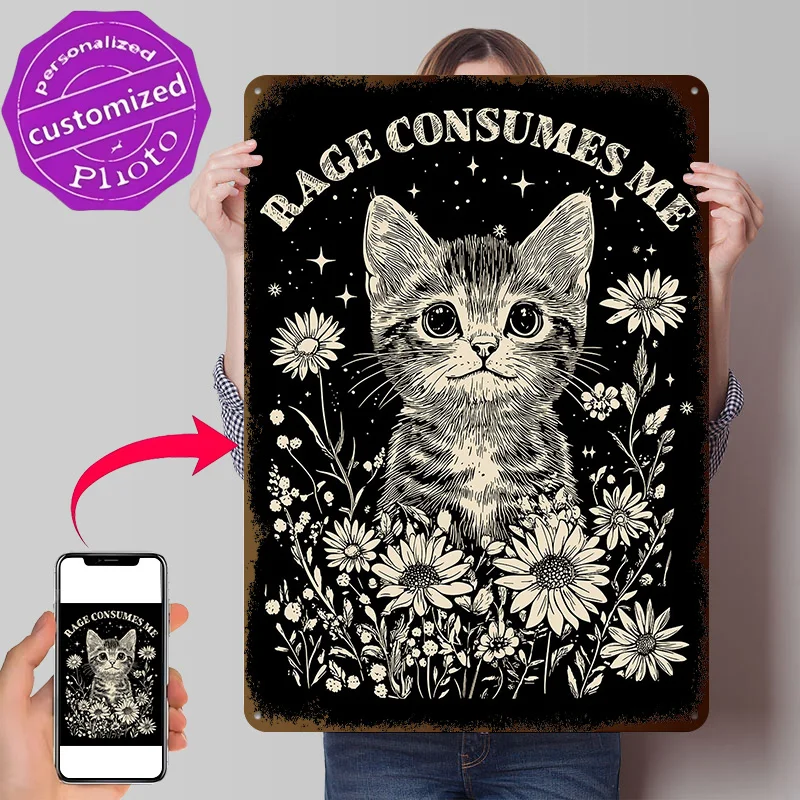 Rage Consumes Me Kitten Home Decor Living Room Decoration Gaming Interior Accessories Funny Signs Tin Sign Art of Murals House