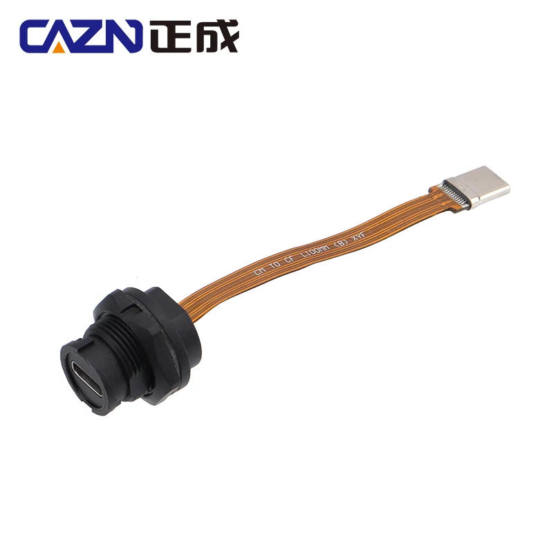 CAZN Waterproof IP67 IP68 Type C Female to Male PFC Flat Cable 3.1 Speed Bayonet-type Type-C 3.1 10GB