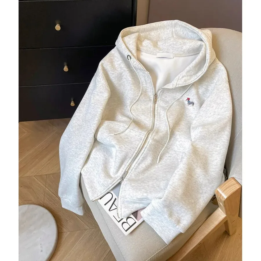 سترة نسائية من Faionable مطرزة رفيعة بسحاب مزدوج سترة كورية جديدة 2025 سترة كسول بغطاء للرأس ملابس خارجية #1