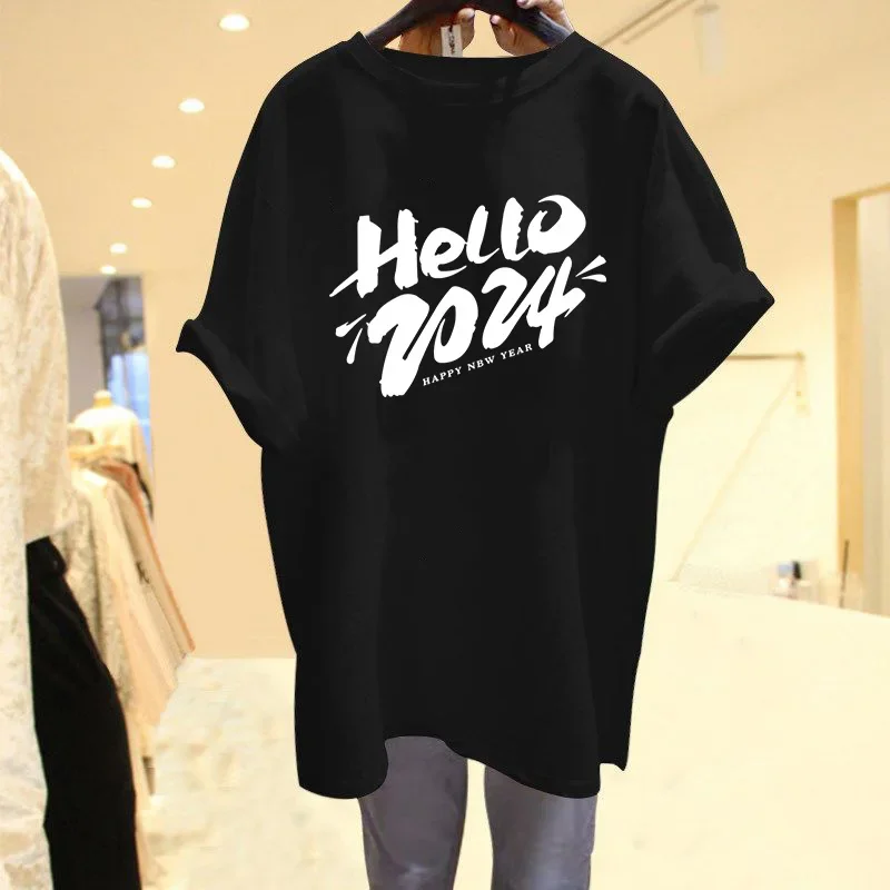 

Women Clothing Casual Loose Short Sleeve Top Tee, Summer 100% Cotton Y2k Letter Printed T-shirt, Vintage O-neck Basic Pullovers