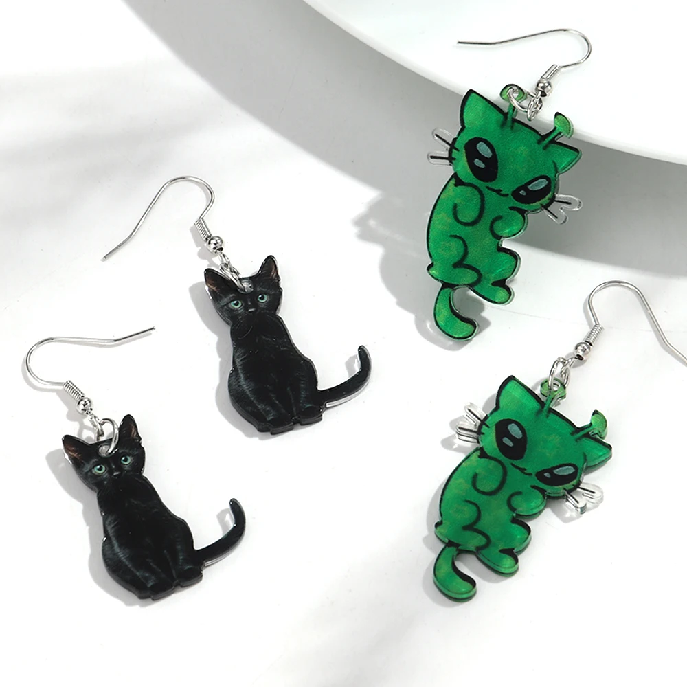 Creative Acrylic Alien Cat Drop Earrings Funny Cartoon Animals Pendant Earring Women's Party Decoration Jewelry Gifts