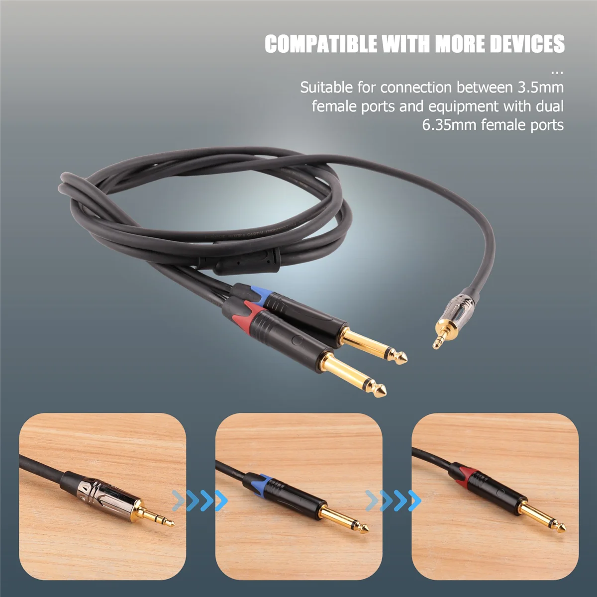 3.5 مللي متر إلى المزدوج 6.5 مللي متر محول جاك كابل الصوت مزدوج 6.35 مللي متر ذكر 1/4 بوصة مقبس أحادي إلى ستيريو 1/8 بوصة 3.5 مللي متر Aux الحبل ، 2 متر