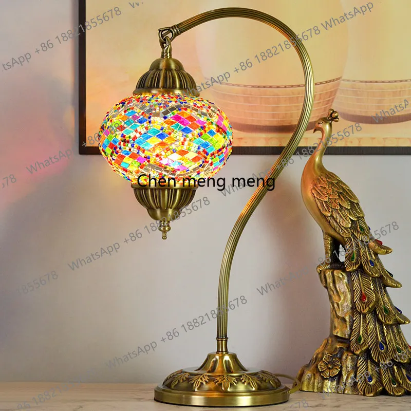 

All copper bedroom bedside lamp American retro high-end homestay entrance decoration Symphony glass lamp