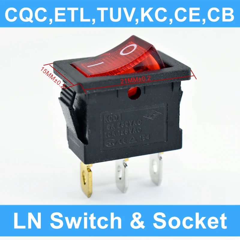 

SPST 3 Pin KCD1 Led panel indicator light Rocker Switch Kcd1-101 Power Push Button Micro Toggle Switch 2 Way ON-OFF Switch