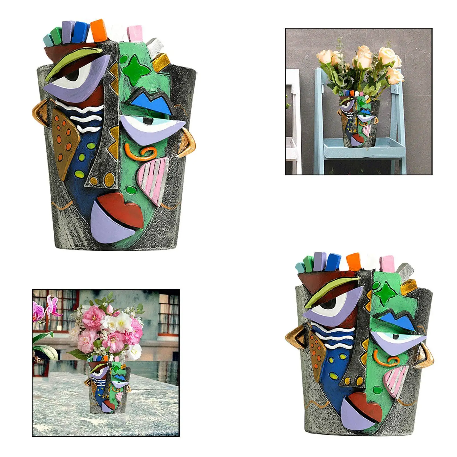 

Abstract Face Plant Pot Vase with Drainage Hole Figurine Display Resin Planter for Garden Desk Indoor Outdoor Plants Shelf Home