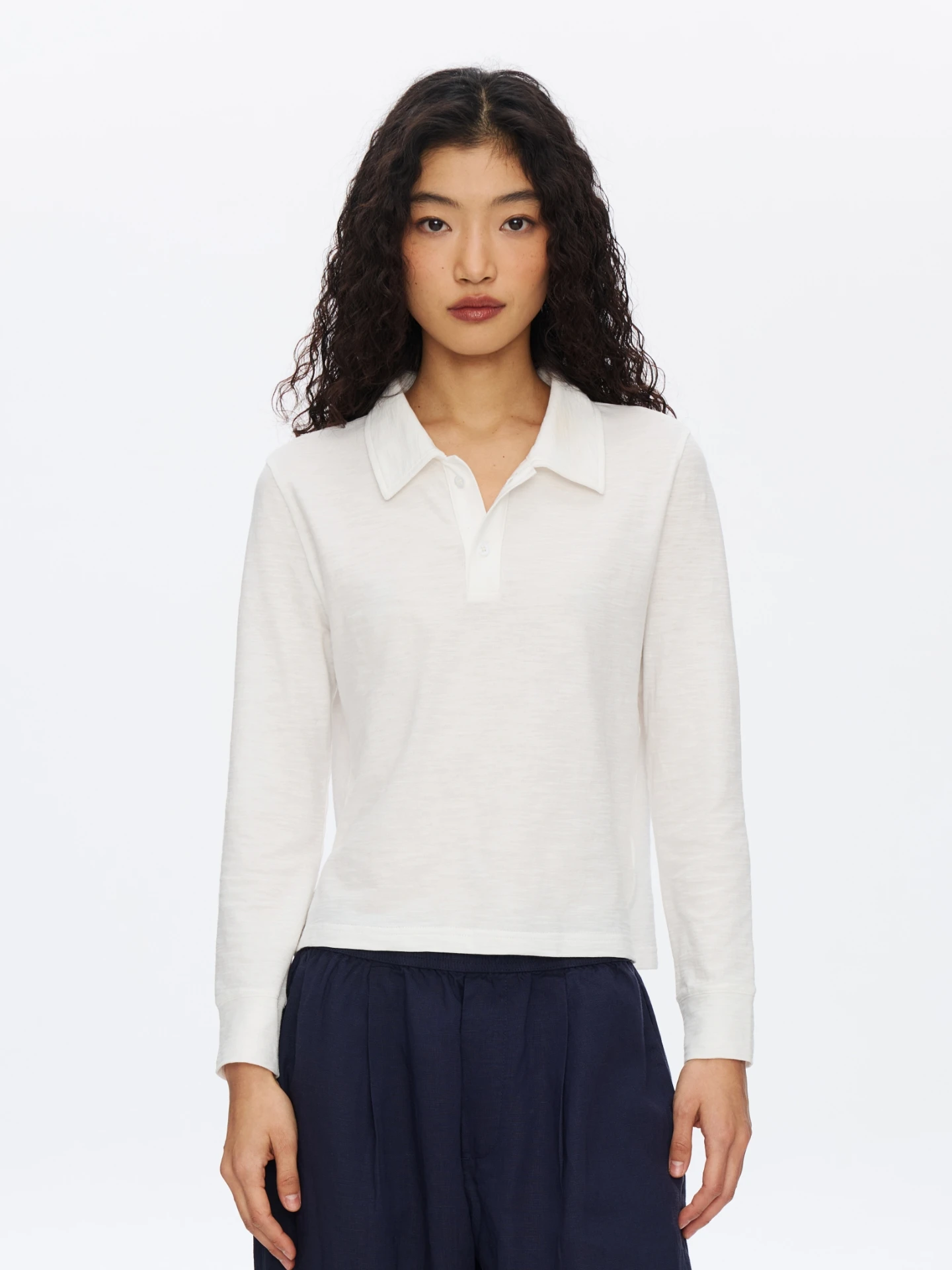 

Oneup High Twist Bamboo Cotton Long Sleeve Short T-Shirt Women's Simple Fit Pure Cotton Commute Shirt Top Spring