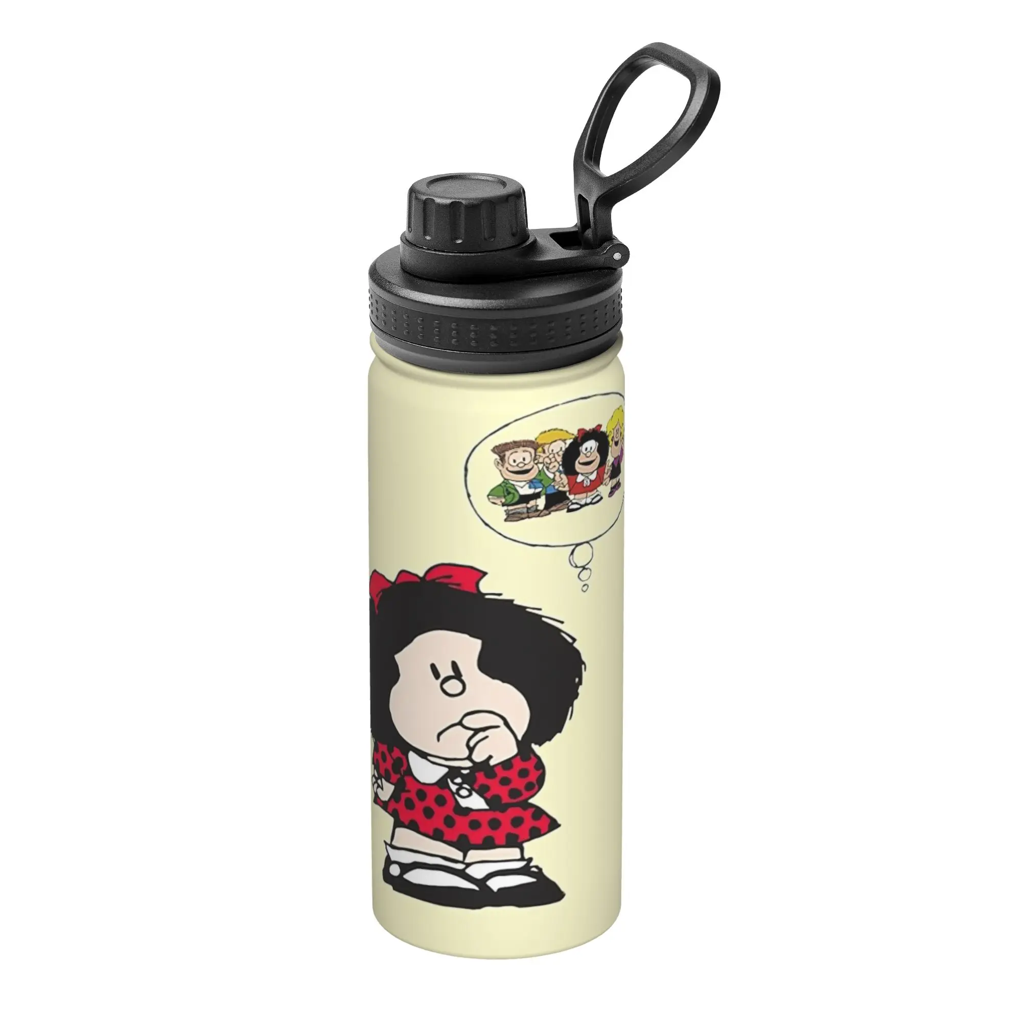 Cartoon M-Mafaldas 18OZ Sports Insulated Kettle Comics Coffee Cups Stainless Steel Office Home Mug Spill Proof