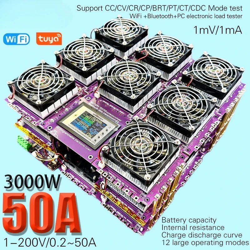 3000W DC1-200V WiFi lectronic Load Indicator Battery Tester Car Pack Capacity  Checker Charging Tools 50A