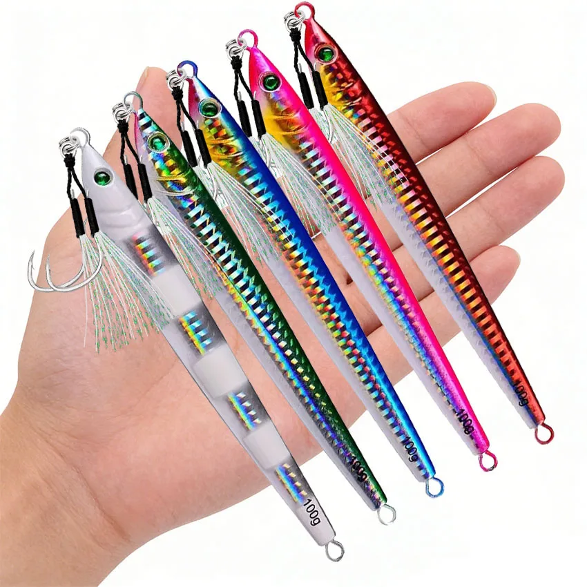 Cast Metal Jig Fishing Lure 5PC 60-100g Fishing Hard Artificial Bionics Bait For Tuna Bass Saltwater Slow Jigging Fishing Tackle