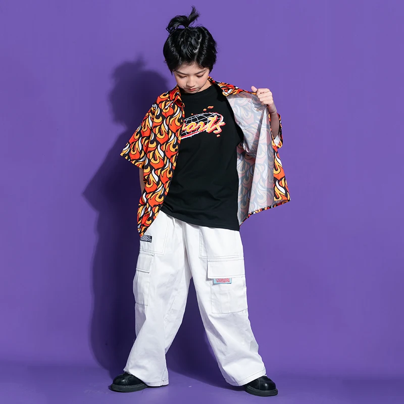 Kids Concert Hip Hop Dancing Clothing Print Shirt Tops Streetwear Baggy Sweat Pants For Girl Boy Jazz Dance Costume Clothes