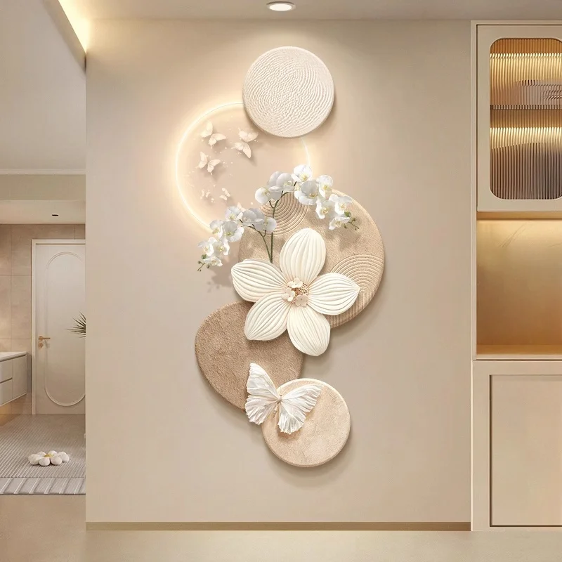 

Entrance Decoration Painting Corridor Hanging Paintings Sandstone Mural Lights Butterflies Flowers Remote Control Wall Lamp