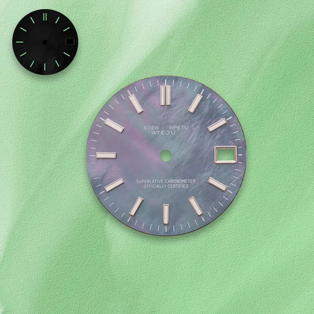 المبيعات الساخنة 28.5 مللي متر S شعار سجل اللؤلؤ قذيفة الذهبي NH35 الهاتفي الأخضر Noctilucent صالح NH36 ساعة يد تعمل بالحركة تعديل الملحقات