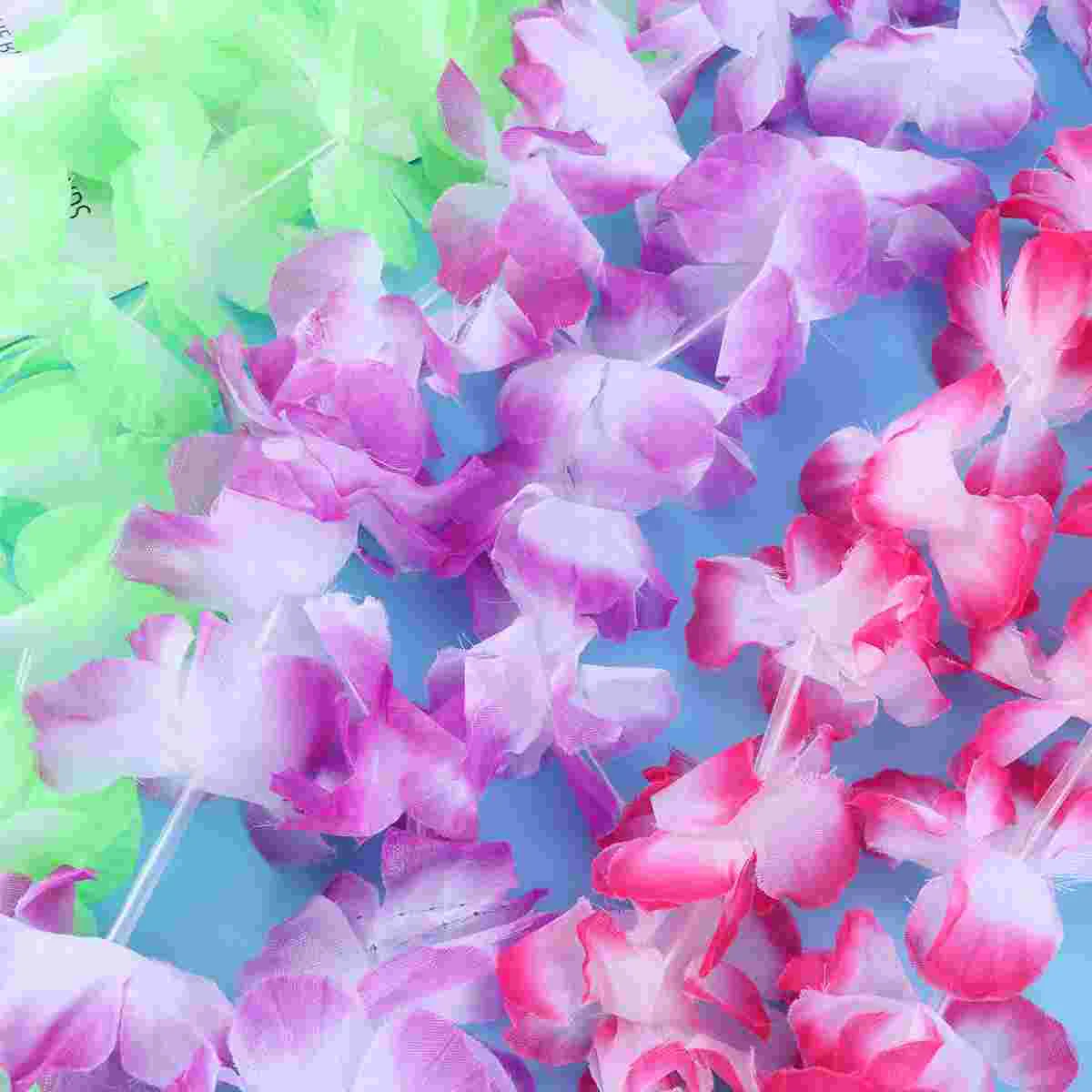 12pcs Hawaii Flower Garland Necklace for Festival Luau Beach Party (Purple + Blue + Pink + Green + Yellow + Red)