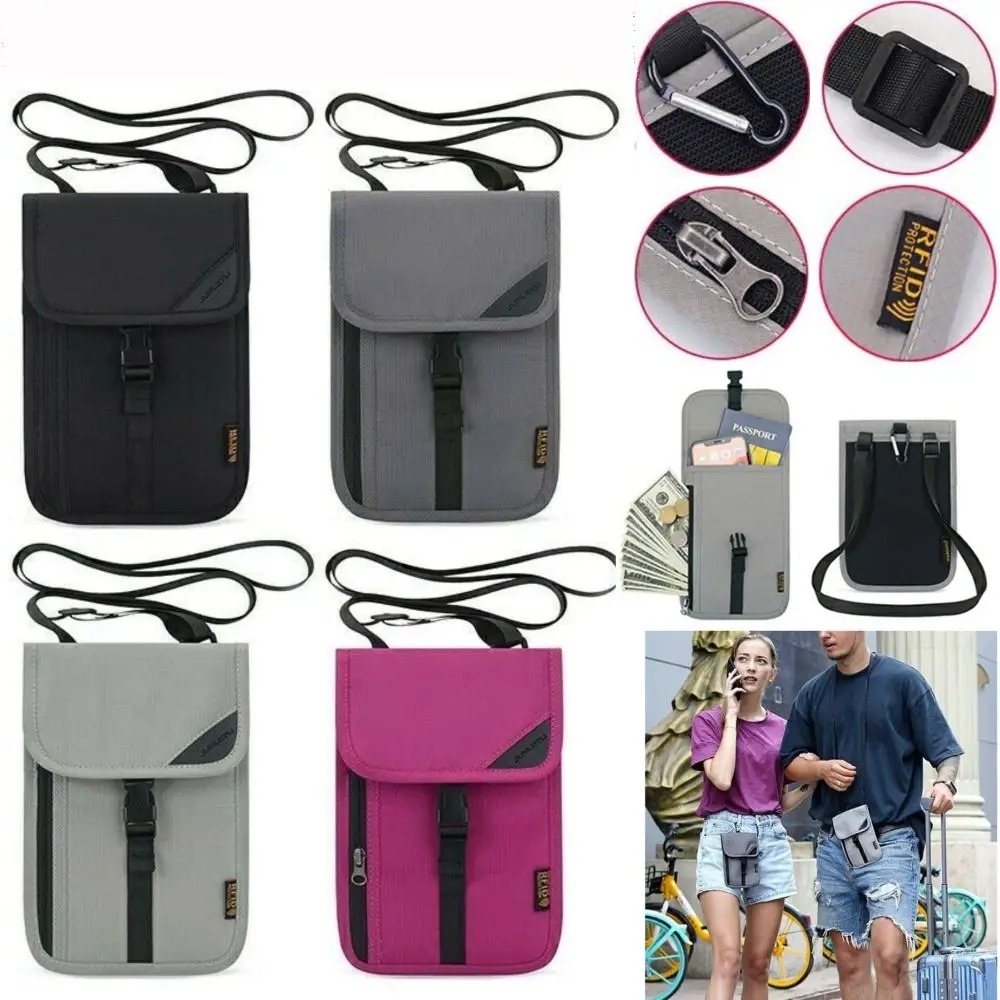 Women Men Zipper Travel Protective Cover ID Card Holder Neck Stash Pouch Wallet RFID Blocking Passport Bag