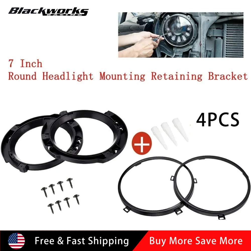 

7 Inch Round Headlight Mounting Ring Retaining Bracket with Headlight Metal Rings for Jeep Wrangler JK 07-17 for LED Headlights