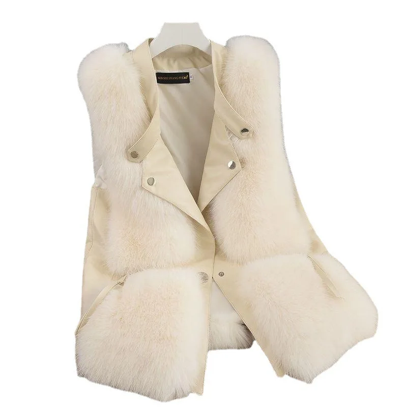 Autunno nuovo 2023 versione coreana gilet di pelliccia Slim Fit, gilet di erba di pelliccia di volpe imitazione femminile, fabbrica di vendita diretta