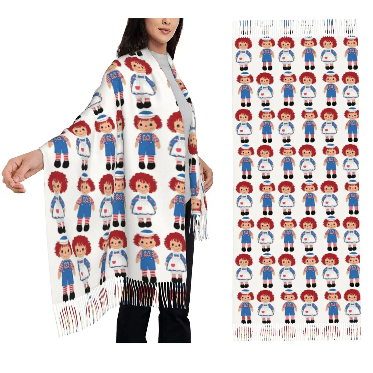 

Raggedy Ann And Raggedy Andy The Vintage Dolls Scarf Tassel Scarves for Women Shawls and Wraps Large Fall Winter Shawl Wrap