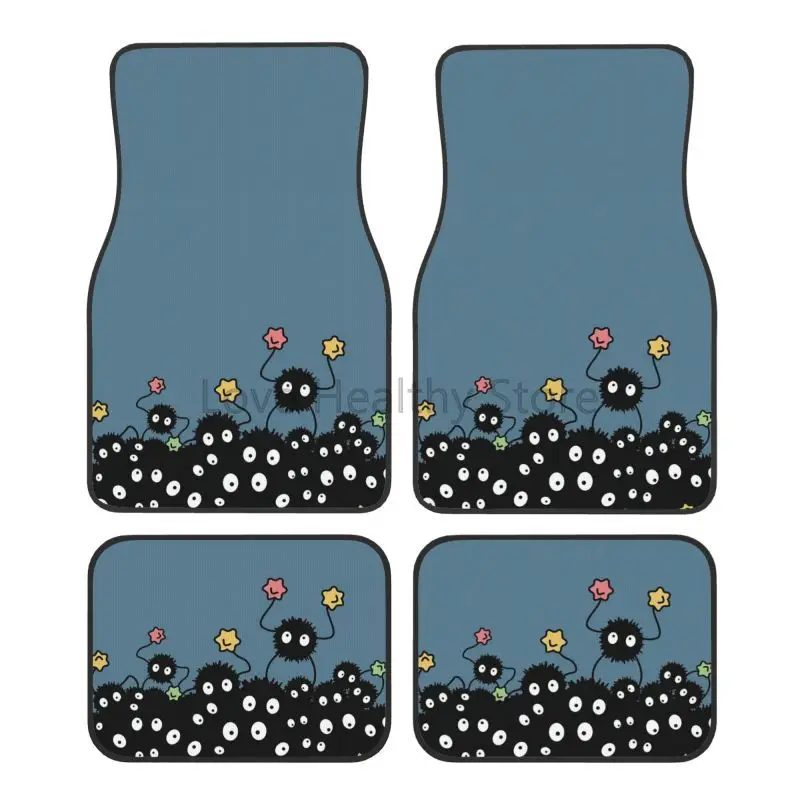 

Cute Soot Sprites Pattern Car Floor Mats Set Of 4 Front And Rear Foot Mats Universal Car Accessories Decor For Van Sedan SUV