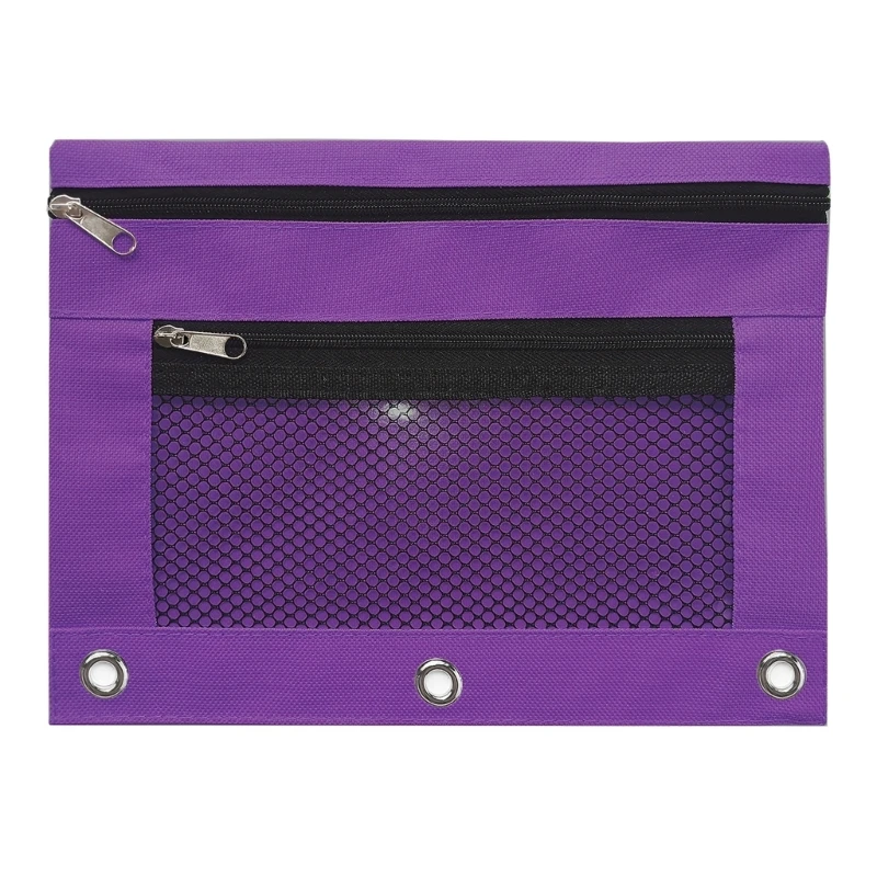 K1AA Estuche para lápices con cremallera capacidad, 2 piezas, bolsillos dobles, estuche para lápices con 3 anillos