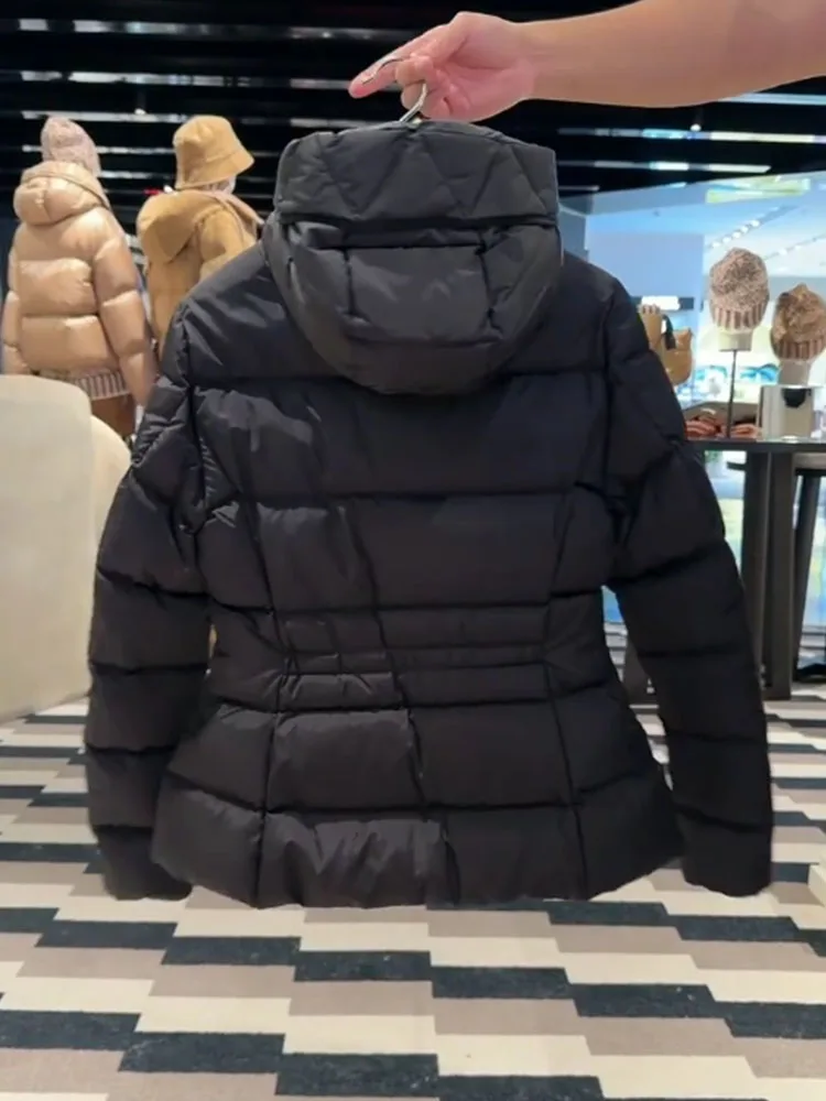 Ele Bla Casaco feminino com capuz Jaet Slim Fit Casaco de inverno Coreano Sle Ajuste regular Fibra de poliéster Cintura alta Thi Exterior...