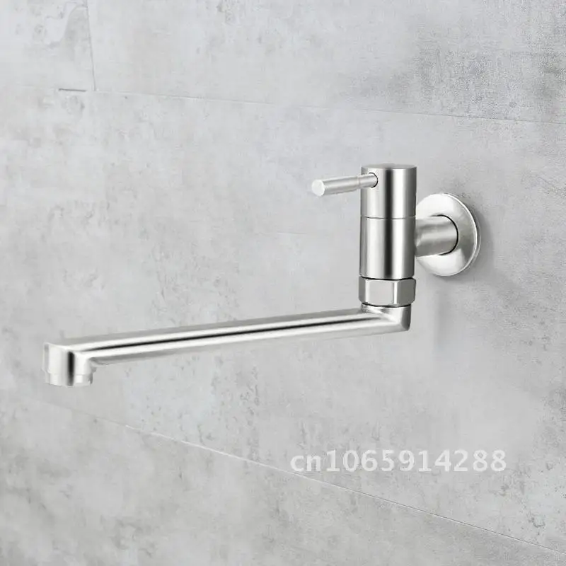 Kitchen Faucet 180 Lengthened Rotation Sink Mop Pool Tap Faucets Wall Mounted Degree Stainless Water Cold Single Steel