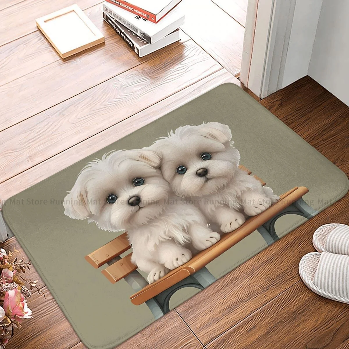 Border Collie Pet Dog Bath Mat Maltese On Bench Doormat Kitchen Carpet Entrance Door Rug Home Decor