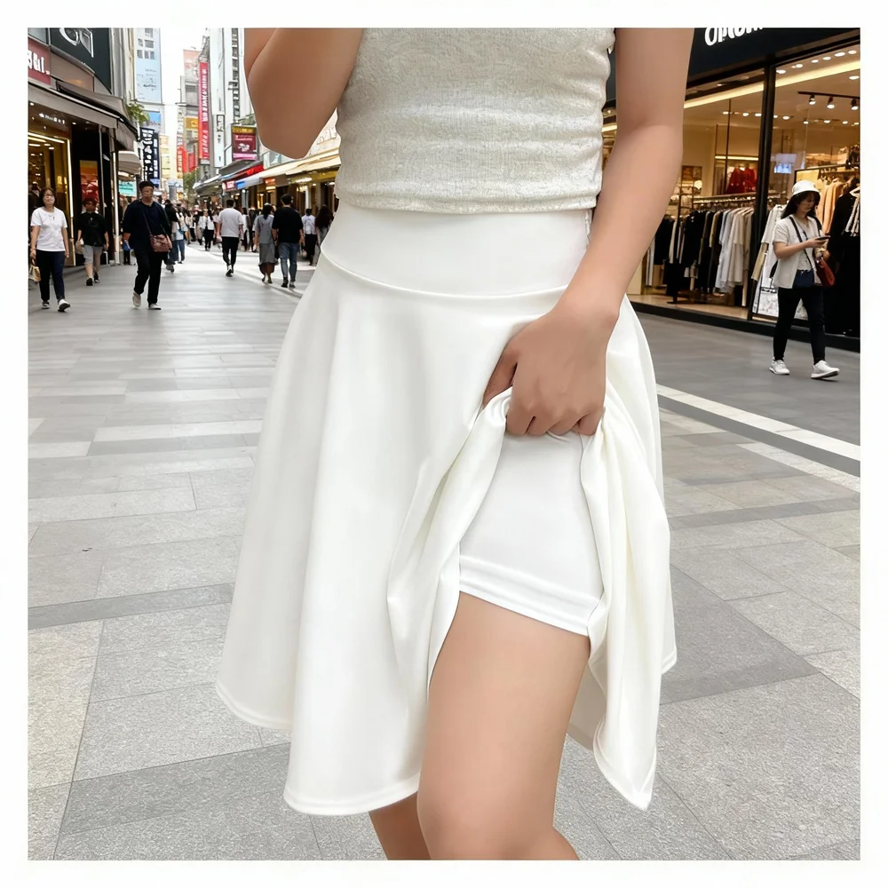 55cm Long Skirt High Waist Inner Lining Shorts Knee Half Skirt Women's Fashion Casual Dancer Clothing Fluffy Pleated Skirts