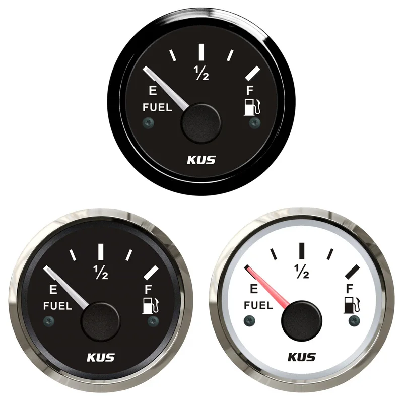 KUS Cars Boat Pointer Fuel Level Gauges 52mm 240-33ohm Fuel Level Meters 0-190ohm Signal with Red Yellow Backlight