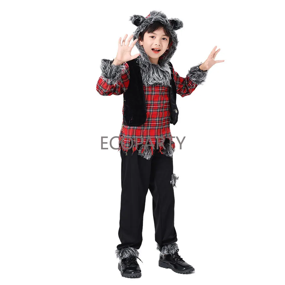 Kids Girls Boys Werewolf Animal Costume Wolf Cosplay Kids Hungry Fierce Costume Halloween Costume for Kids