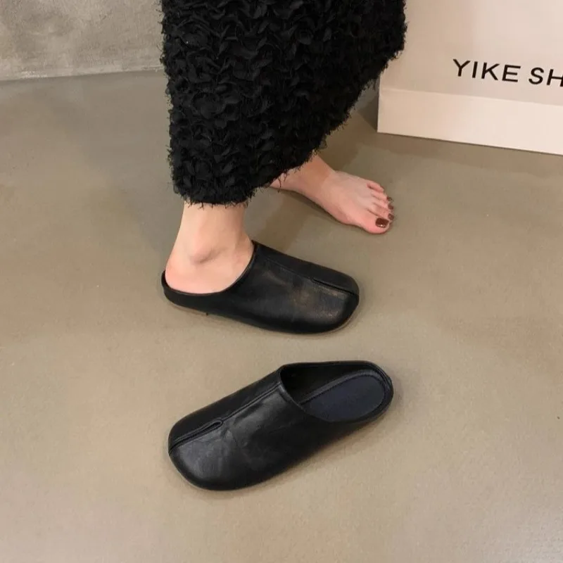 موضة جديدة تابي نينجا الشقق الجلود سبليت تو حذاء مسطح امرأة مريحة المتسكعون الإناث عادية منخفضة الكعب السيدات مولر الأحذية #3